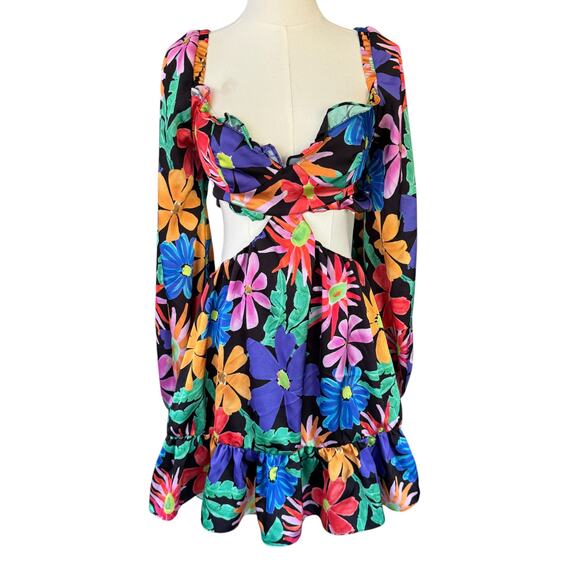PatBo Aster Long Sleeve Cut-Out Mini Dress Floral Print Size 2‎ - Picture 4 of 9